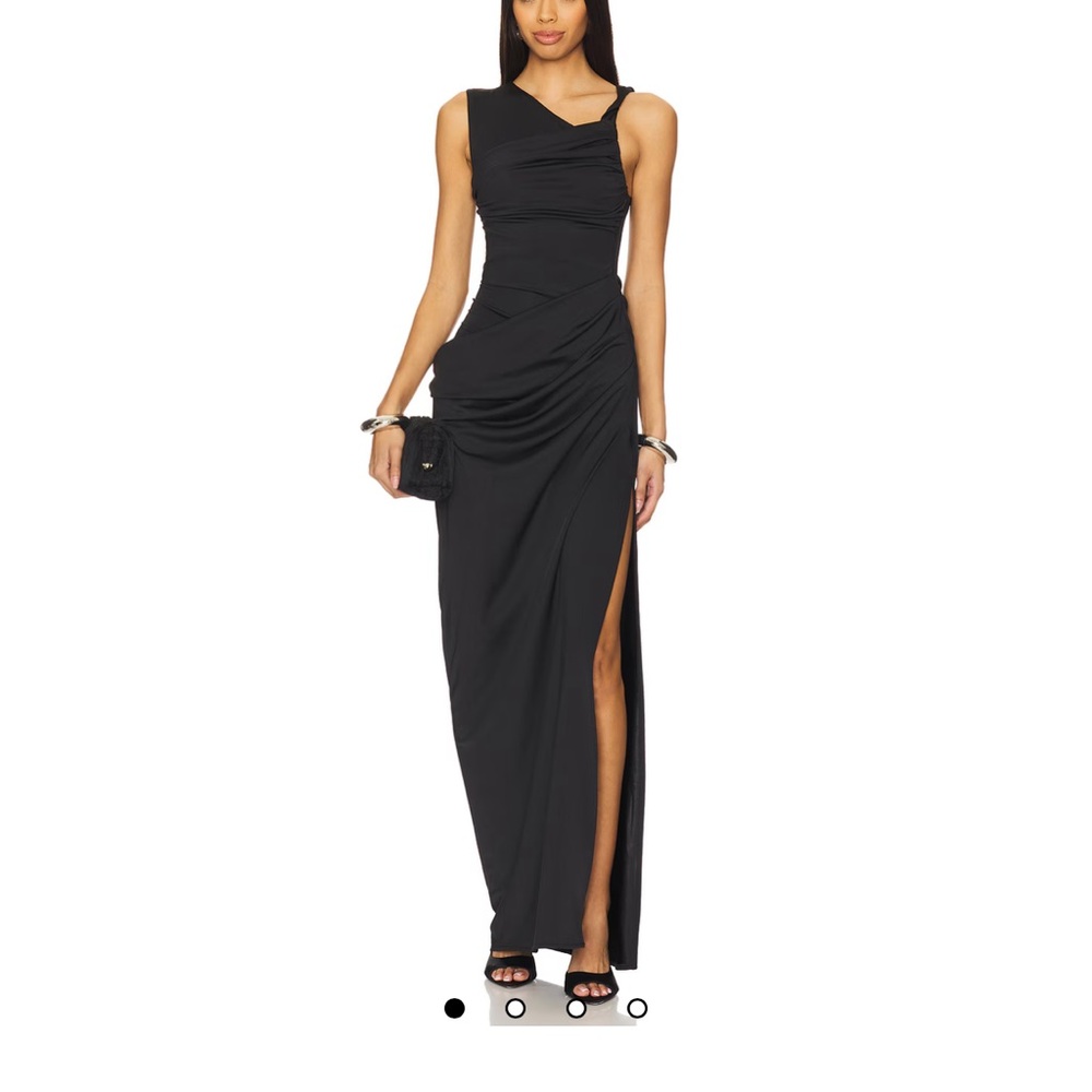 Lovers + Friends Black Ruched One Shoulder Gown